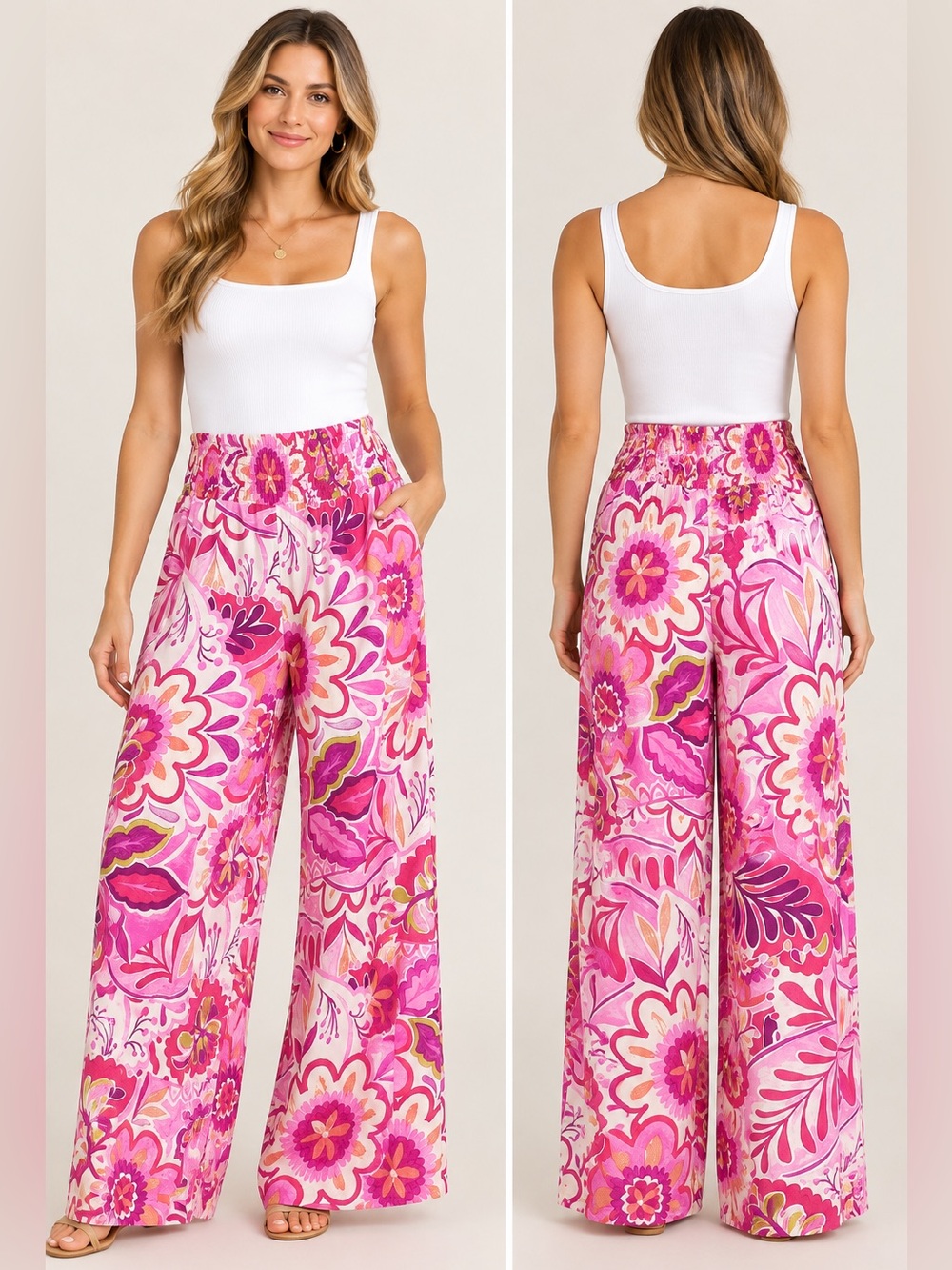 NWT CeCe Floral Wide Leg Linen Rayon Pants Size X-Large Boho Palazzo